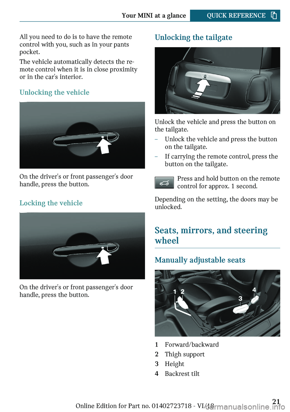 MINI COOPER 2019 Owners Manual ��