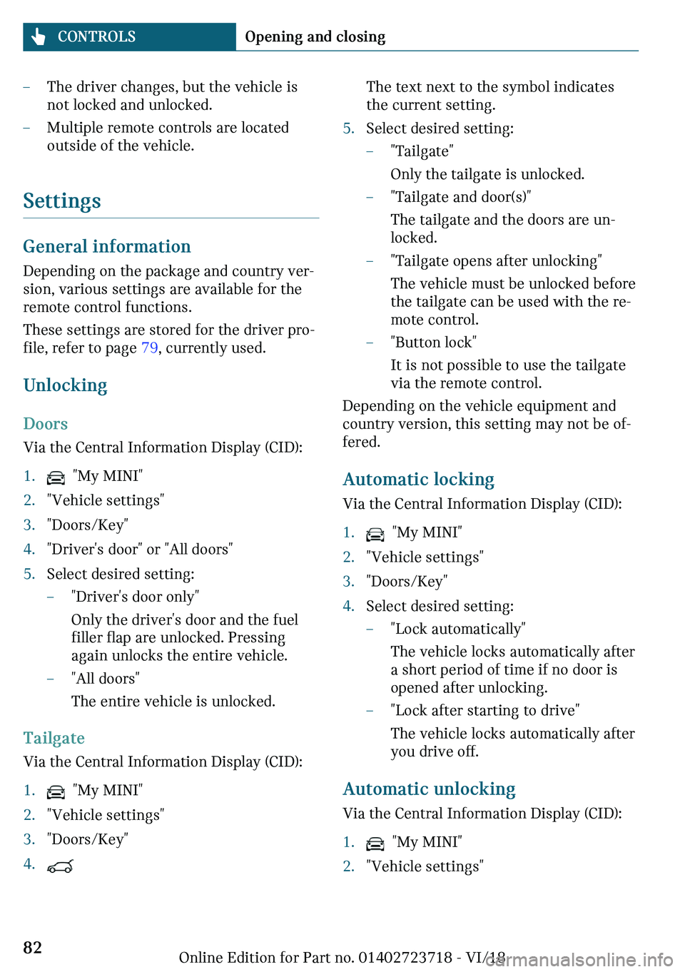 MINI COOPER 2019 Manual Online 