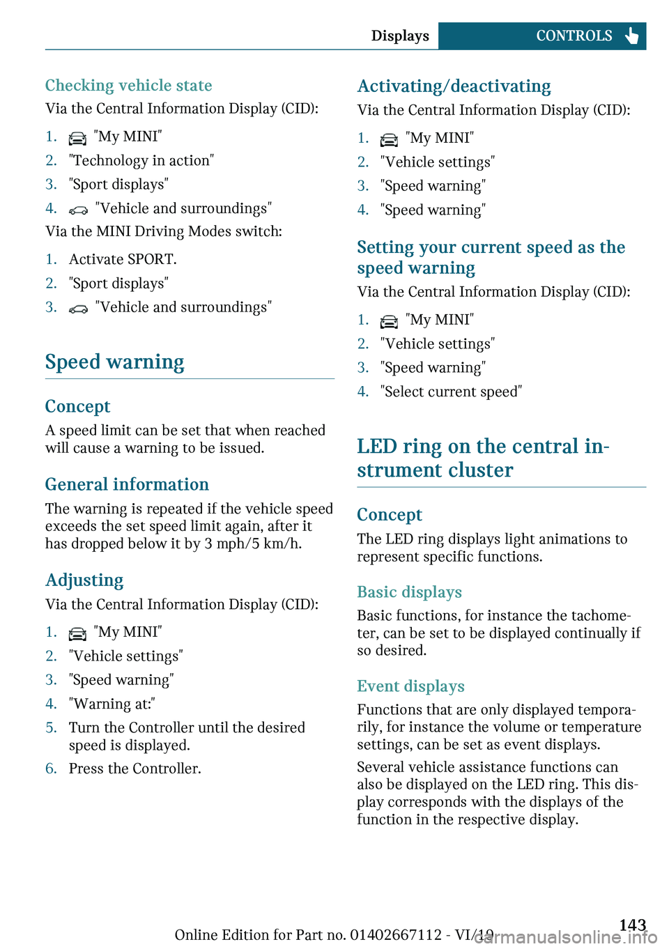 MINI COOPER 2020  Owners Manual �C�