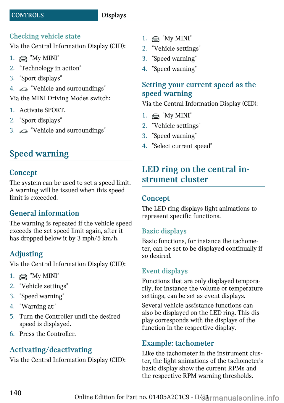 MINI COOPER 2022  Owners Manual �C�