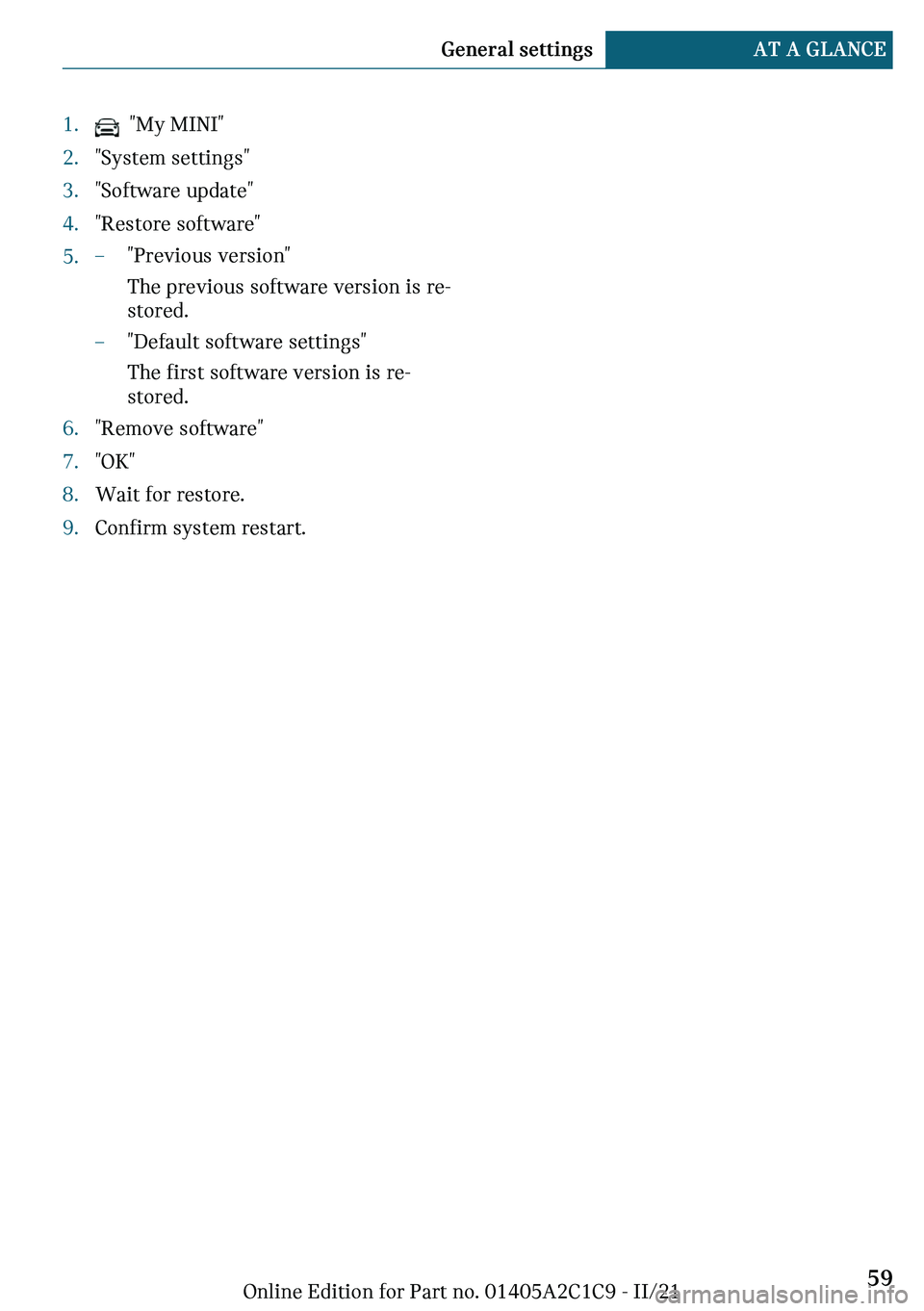 MINI COOPER 2022 Workshop Manual c��