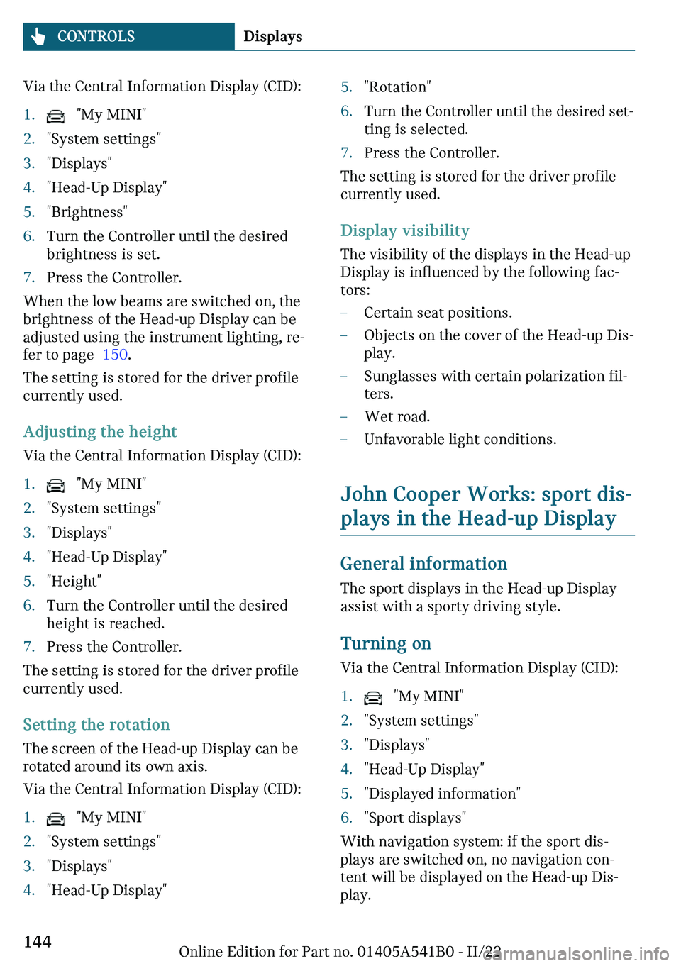MINI COOPER 2023  Owners Manual �V�