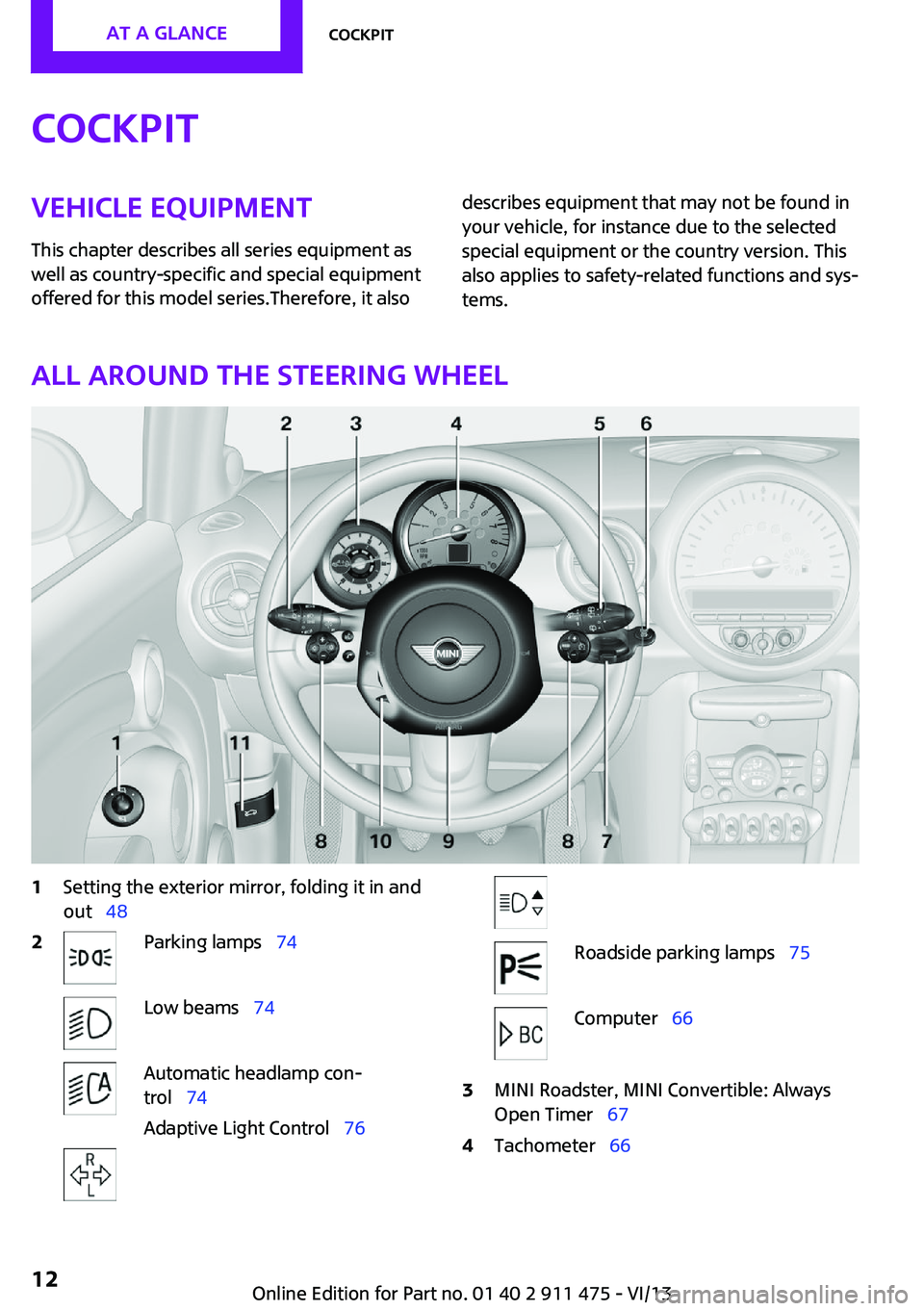 MINI COOPER CONVERTIBLE 2014 User Guide CockpitVehicle equipment
This chapter describes all series equipment as
well as country-specific and special equipment
offered for this model series.Therefore, it alsodescribes equipment that may not 