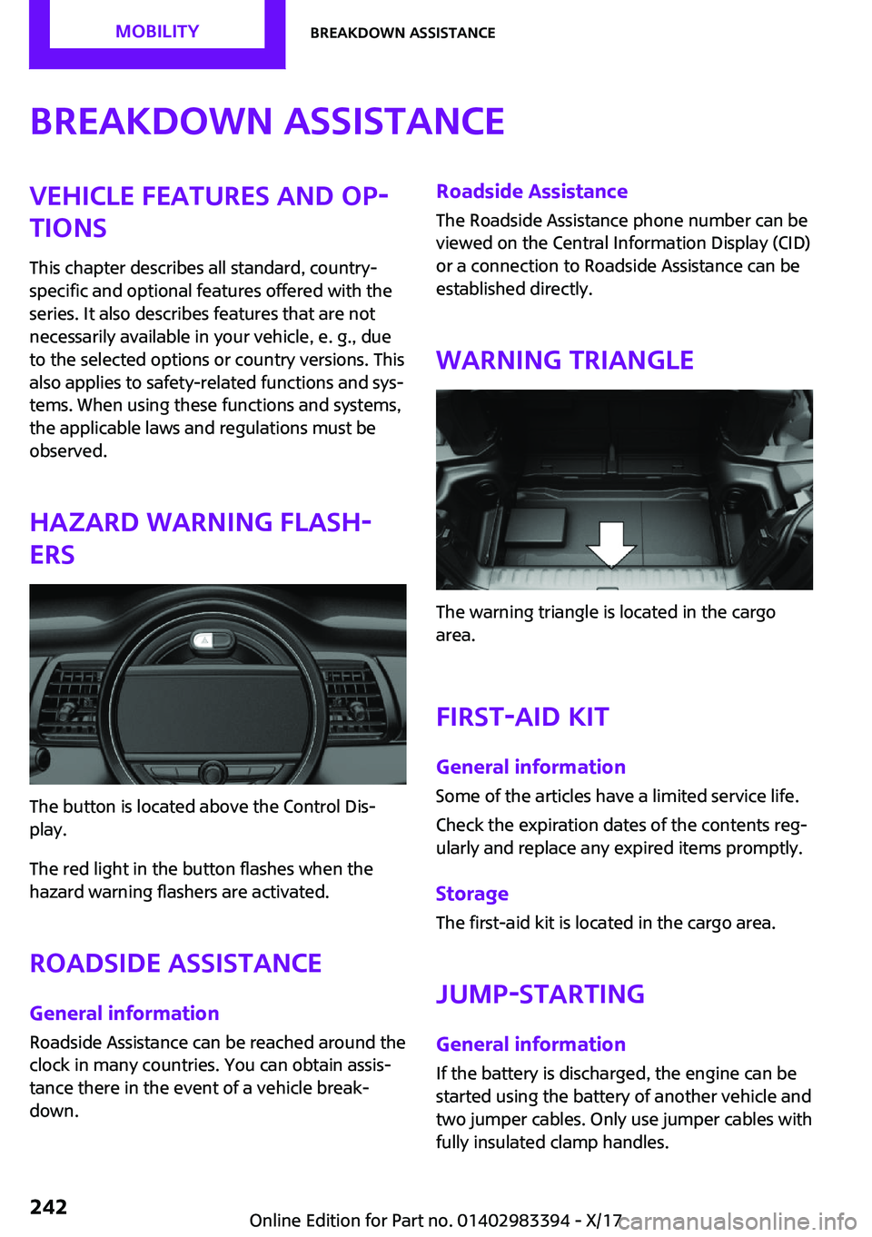 MINI COOPER CONVERTIBLE 2018  Owners Manual �B�r�e�a�k�d�o�w�n��a�s�s�i�s�t�a�n�c�e�V�e�h�i�c�l�e��f�e�a�t�u�r�e�s��a�n�d��o�p
