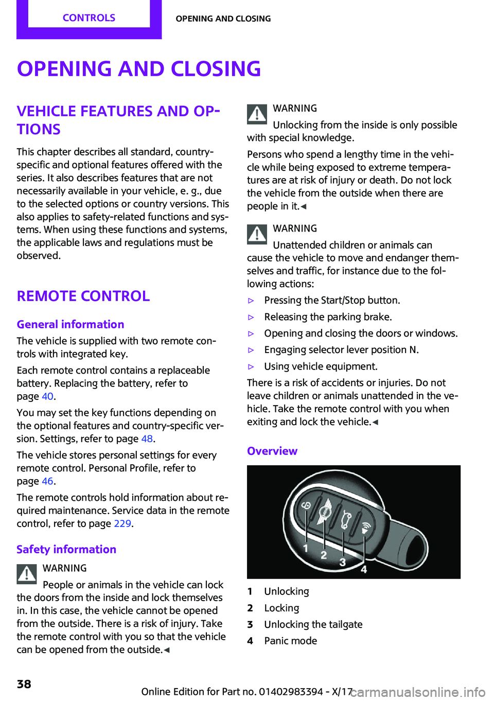 MINI COOPER CONVERTIBLE 2018 Owners Guide �O�p�e�n�i�n�g��a�n�d��c�l�o�s�i�n�g�V�e�h�i�c�l�e��f�e�a�t�u�r�e�s��a�n�d��o�p