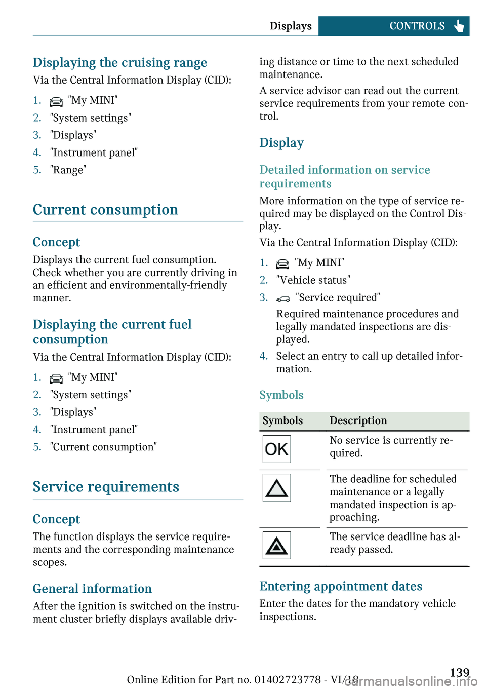 MINI COOPER CONVERTIBLE 2019  Owners Manual ��