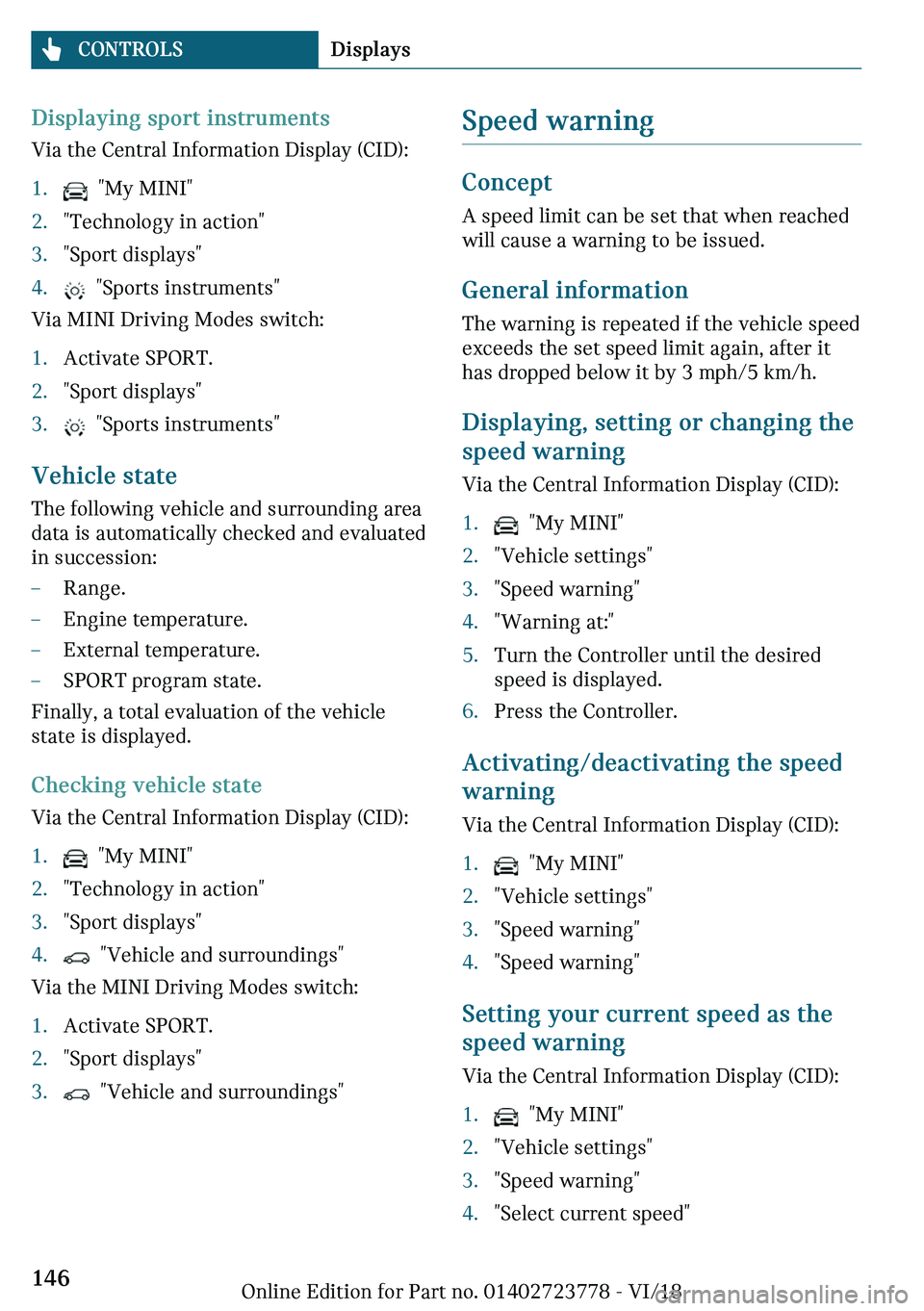 MINI COOPER CONVERTIBLE 2019  Owners Manual ��
