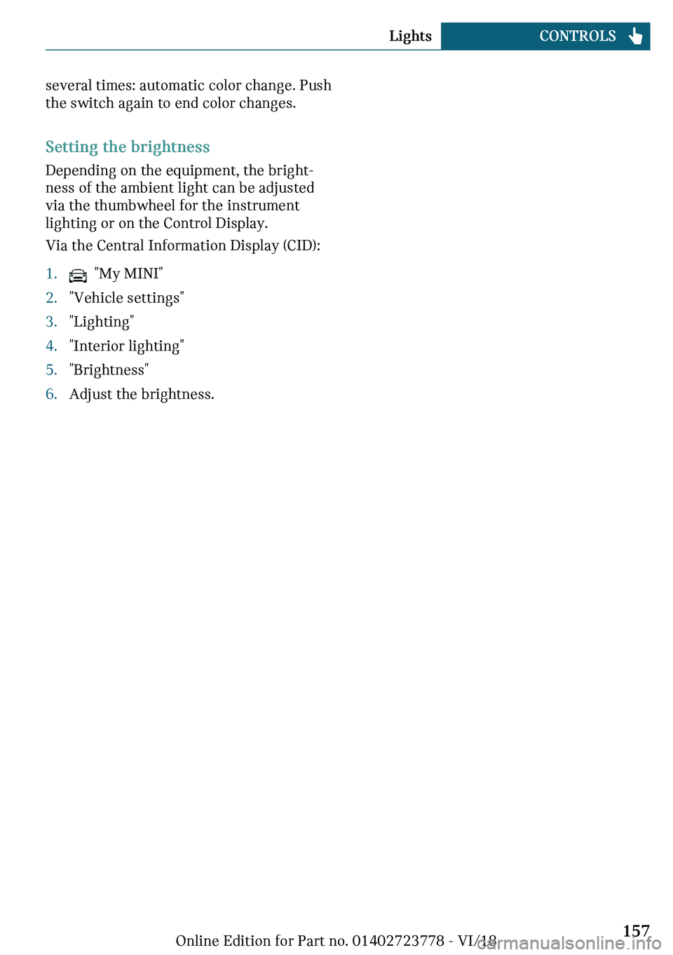 MINI COOPER CONVERTIBLE 2019  Owners Manual �