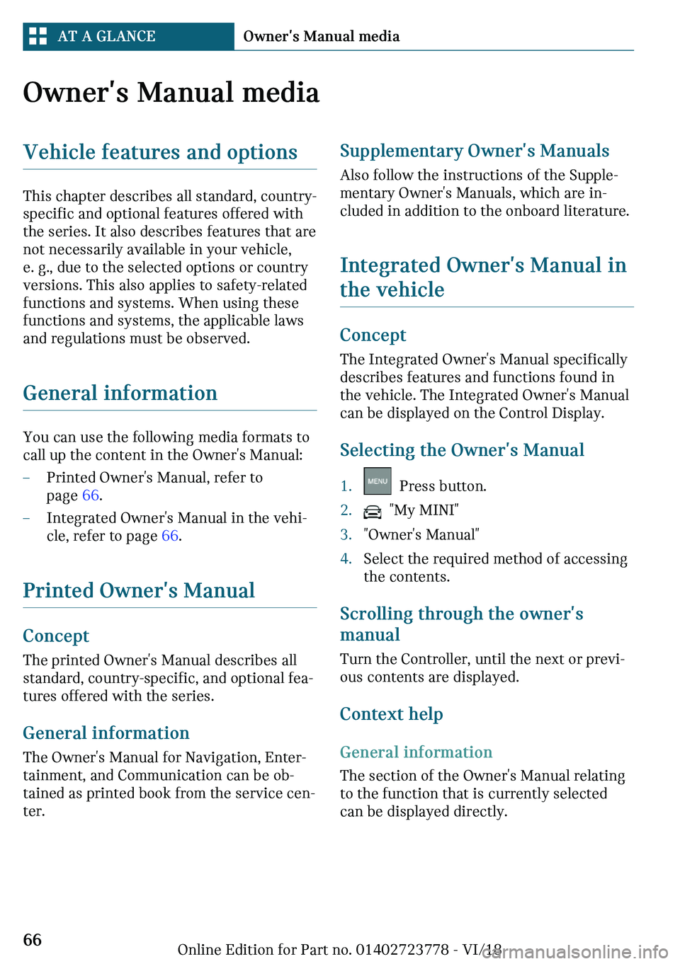 MINI COOPER CONVERTIBLE 2019 Repair Manual �O
�n�
