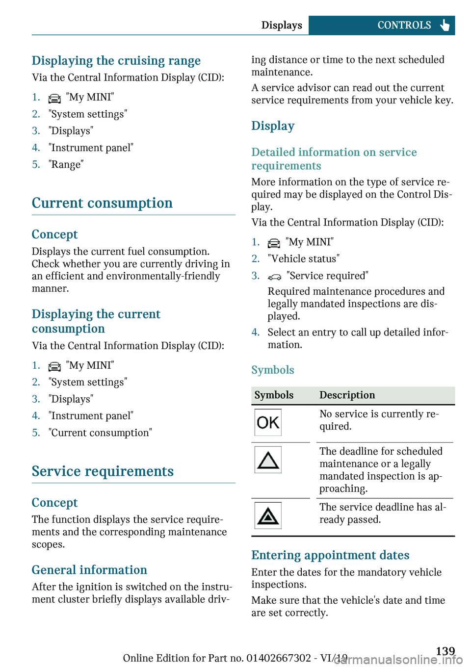 MINI COOPER CONVERTIBLE 2020  Owners Manual ��