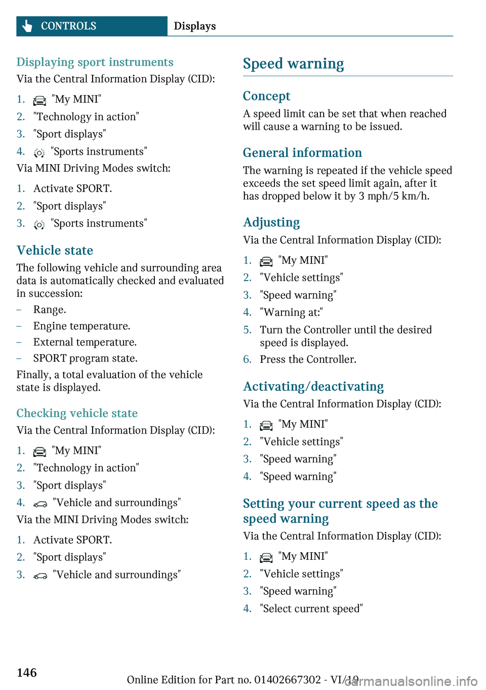 MINI COOPER CONVERTIBLE 2020  Owners Manual ��