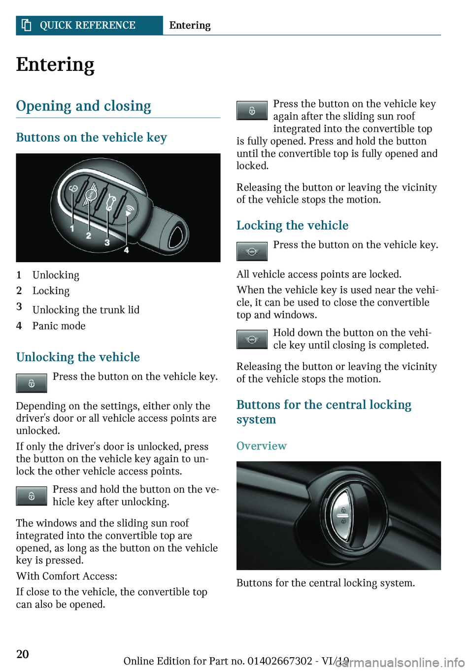 MINI COOPER CONVERTIBLE 2020 User Guide ��n�