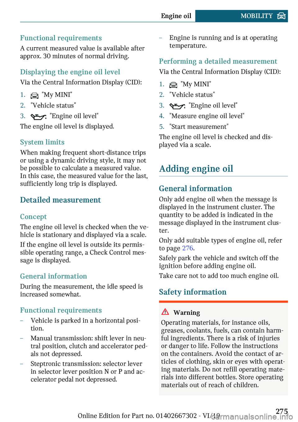 MINI COOPER CONVERTIBLE 2020  Owners Manual �F�