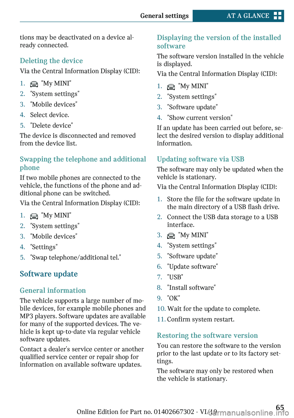 MINI COOPER CONVERTIBLE 2020 Repair Manual �