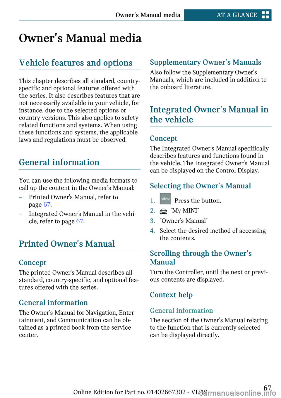MINI COOPER CONVERTIBLE 2020 Repair Manual �O
�n�