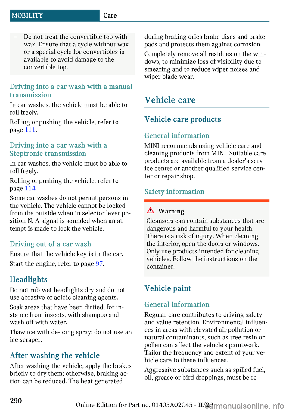 MINI COOPER CONVERTIBLE 2021  Owners Manual 