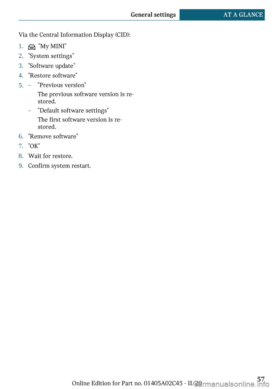 MINI COOPER CONVERTIBLE 2021 Workshop Manual �V�