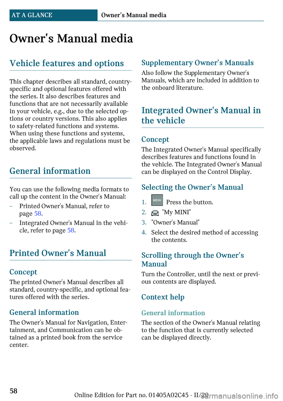 MINI COOPER CONVERTIBLE 2021 Workshop Manual �O
�n�