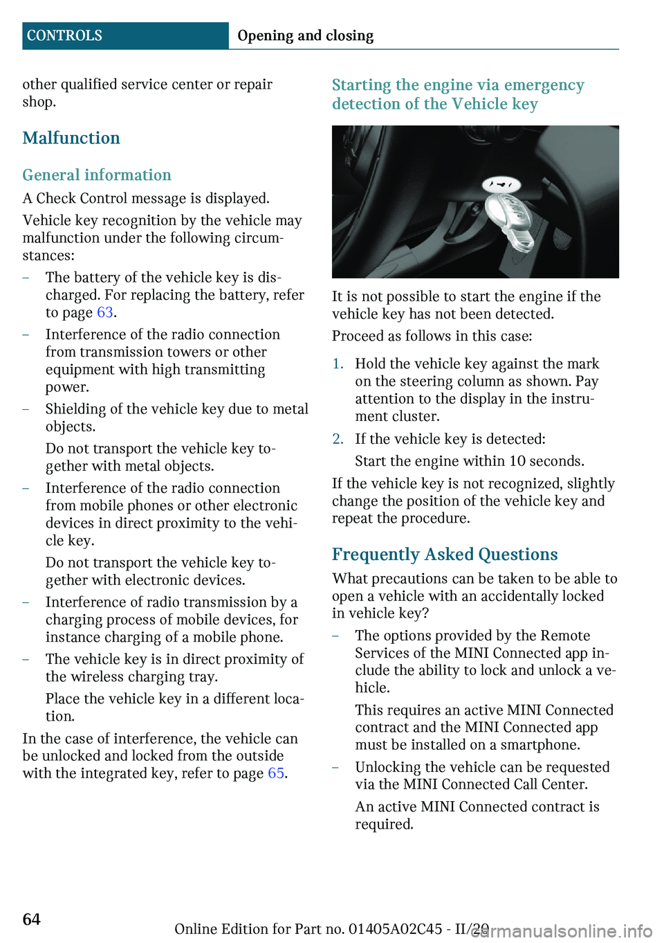 MINI COOPER CONVERTIBLE 2021 Repair Manual �