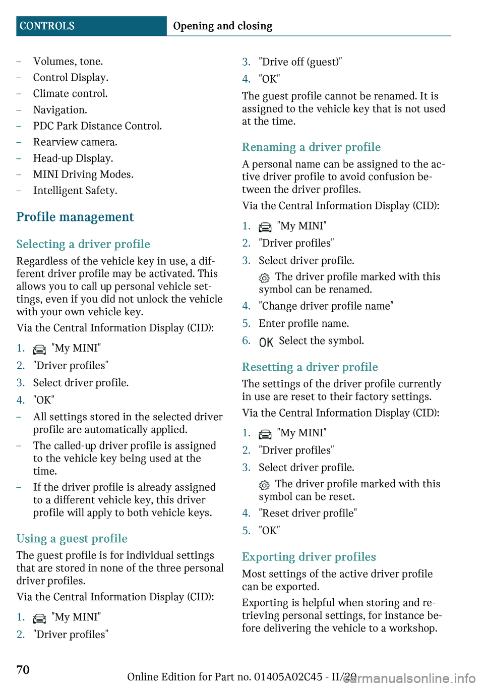 MINI COOPER CONVERTIBLE 2021 Repair Manual 