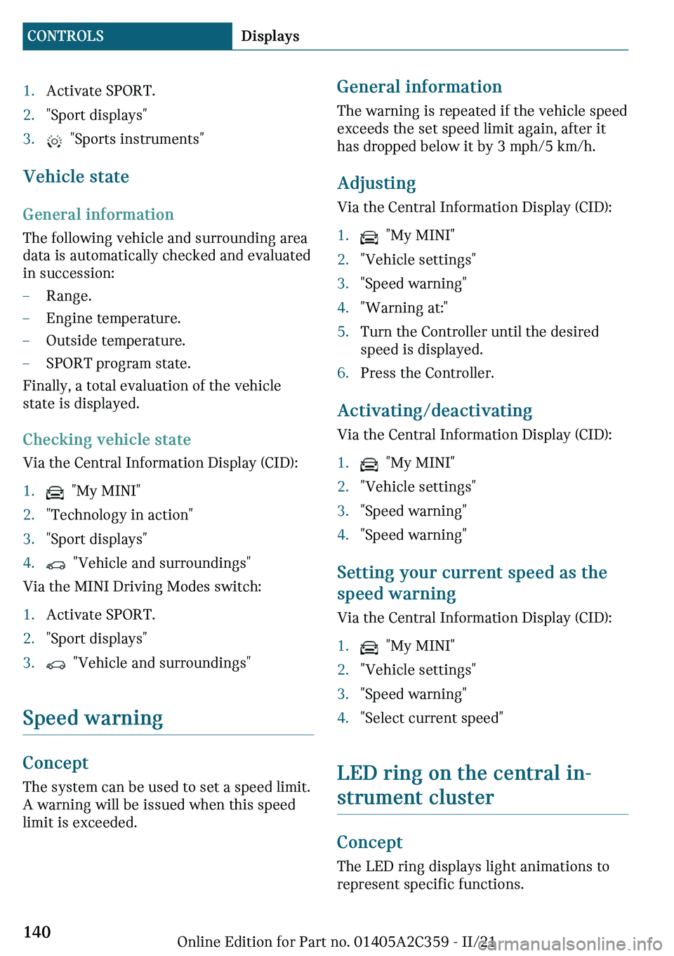 MINI COOPER CONVERTIBLE 2022  Owners Manual c��c�