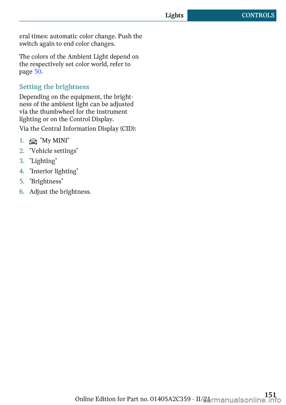 MINI COOPER CONVERTIBLE 2022  Owners Manual �