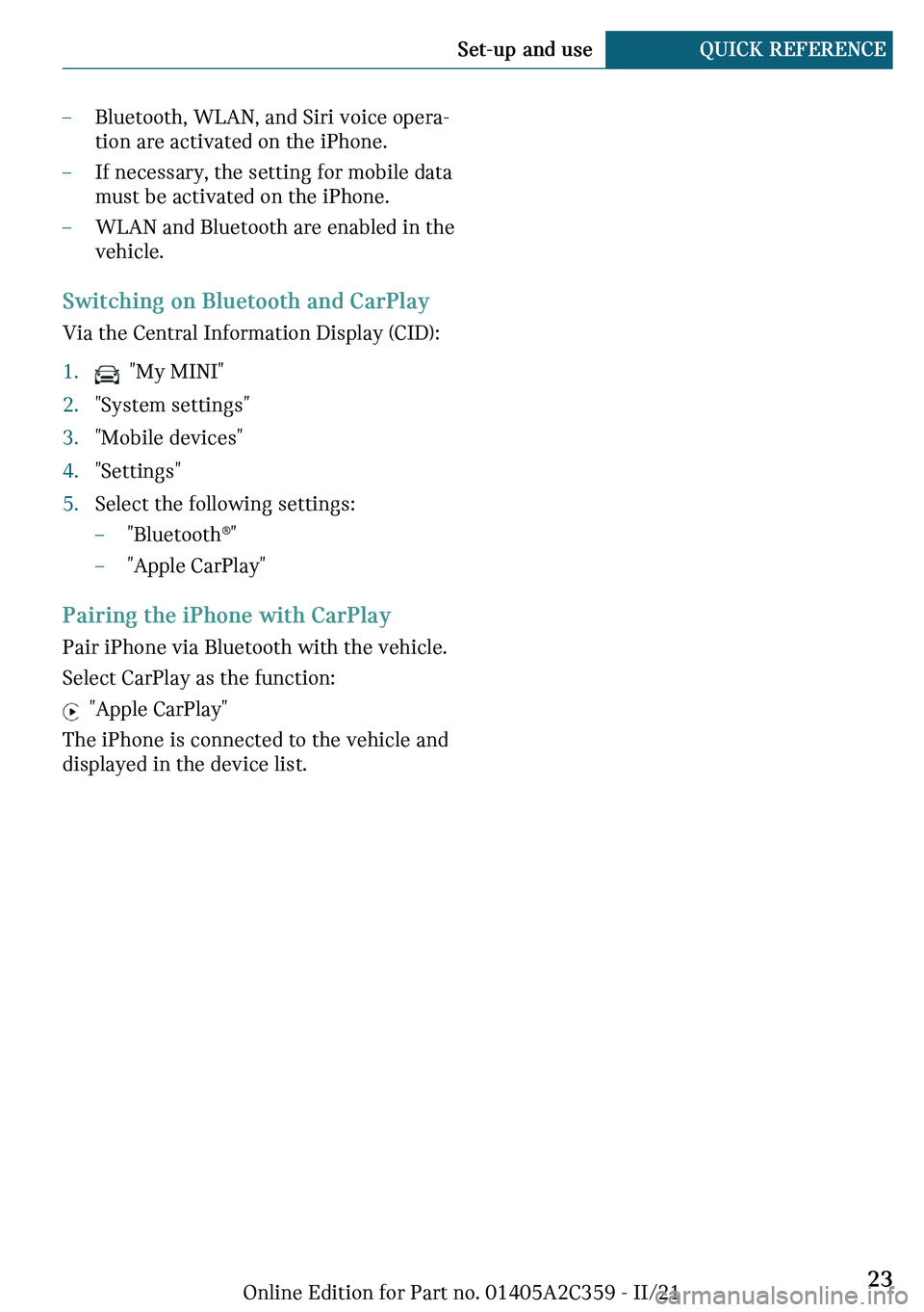 MINI COOPER CONVERTIBLE 2022 Owners Manual 