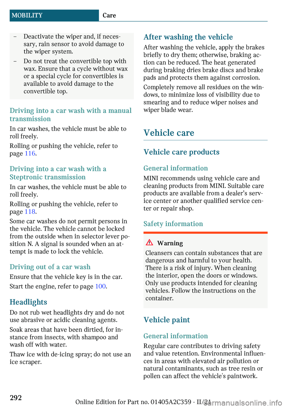 MINI COOPER CONVERTIBLE 2022  Owners Manual 