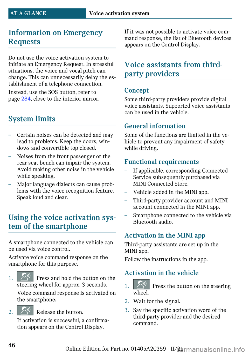 MINI COOPER CONVERTIBLE 2022 Service Manual �-�n�f�
