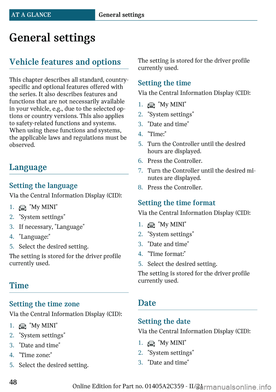MINI COOPER CONVERTIBLE 2022 Service Manual �G�