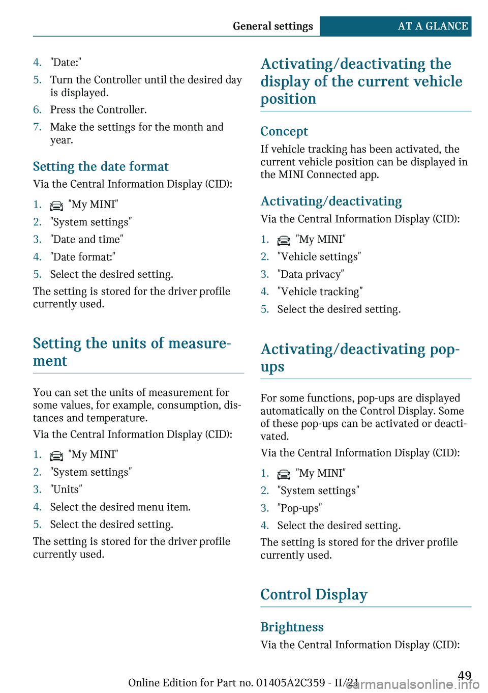 MINI COOPER CONVERTIBLE 2022 Service Manual c