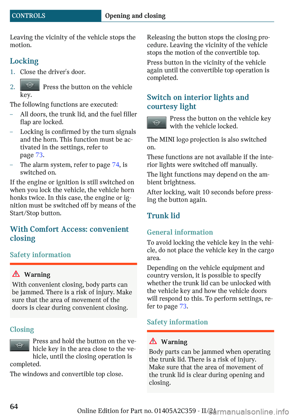 MINI COOPER CONVERTIBLE 2022 Repair Manual �A�
