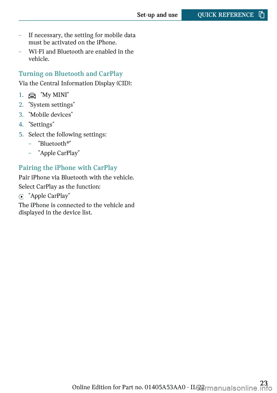 MINI COOPER CONVERTIBLE 2023 Owners Manual 