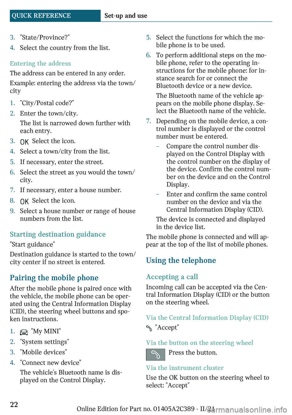 MINI COUNTRYMAN 2022 Owners Manual c