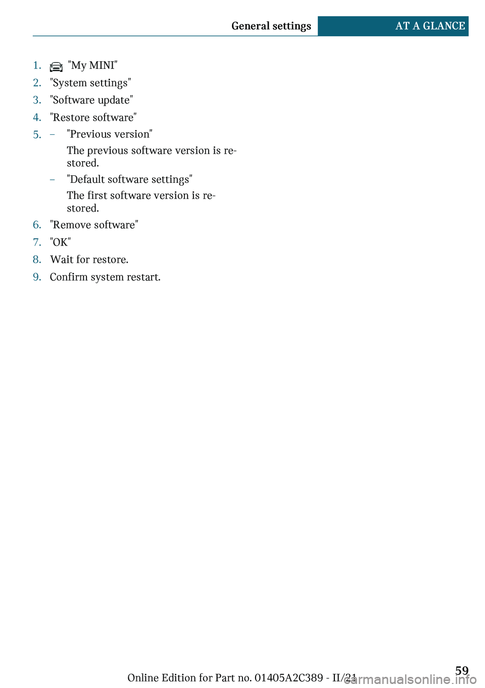 MINI COUNTRYMAN 2022 Workshop Manual c��