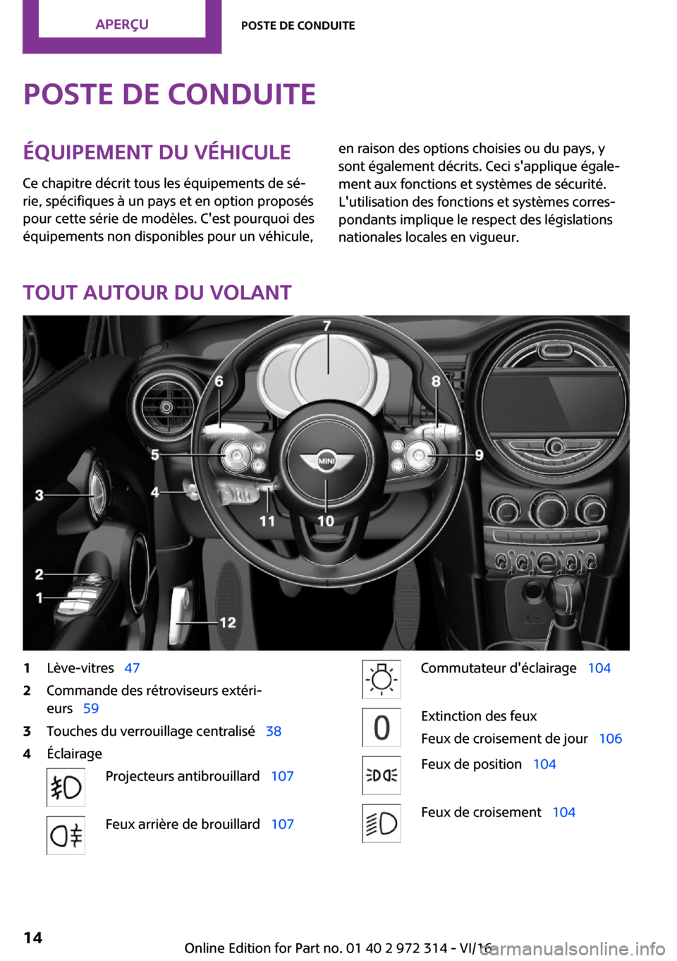 MINI 3 door 2016  Manuel du propriétaire (in French) �P�o�s�t�e��d�e��c�o�n�d�u�i�t�e�