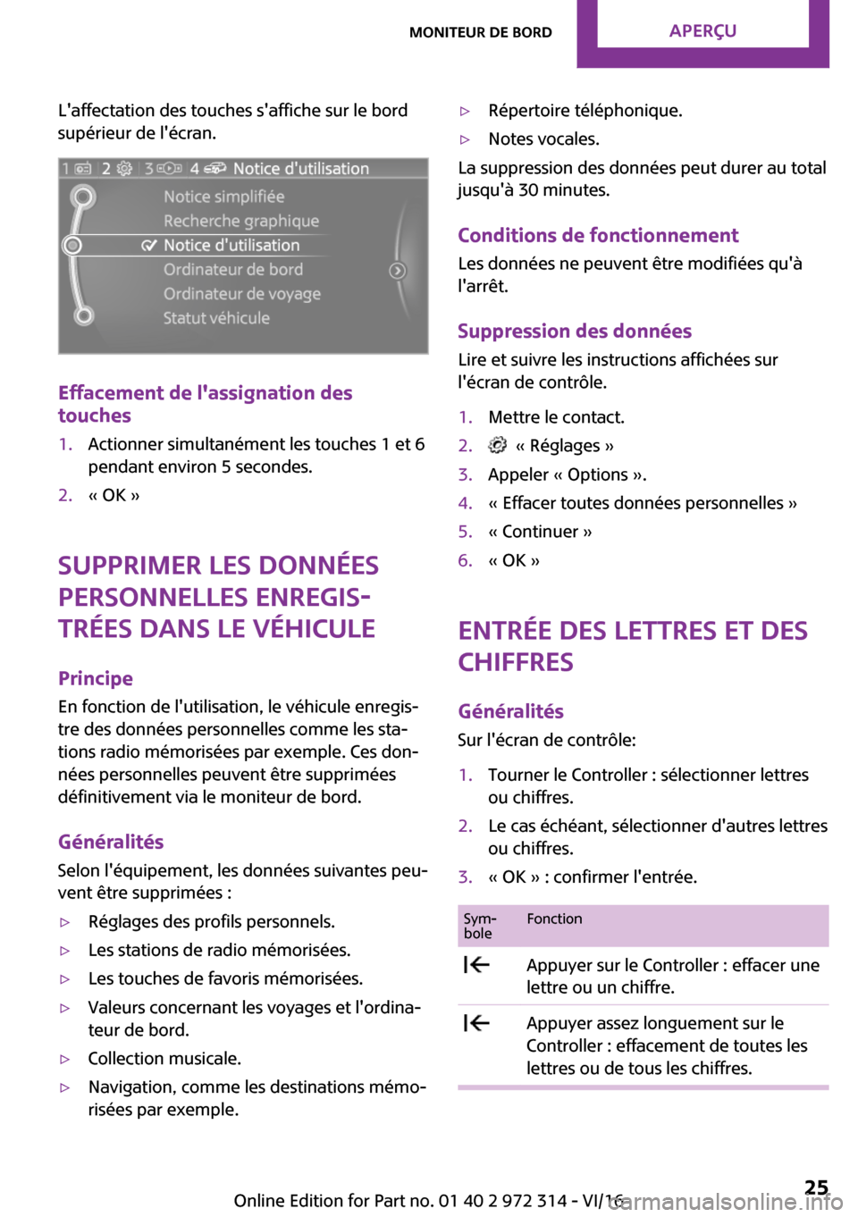 MINI 3 door 2016  Manuel du propriétaire (in French) �L��a�f�f�e�c�t�a�t�i�o�n� �d�e�s� �t�o�u�c�h�e�s� �s��a�f�f�i�c�h�e� �s�u�r� �l�e� �b�o�r�d
�s�u�p�é�r�i�e�u�r� �d�e� �l��é�c�r�a�n�.
�E�f�f�a�c�e�m�e�n�t��d�e��l��a�s�s�i�g�n�a�t�i�o�n��d�e