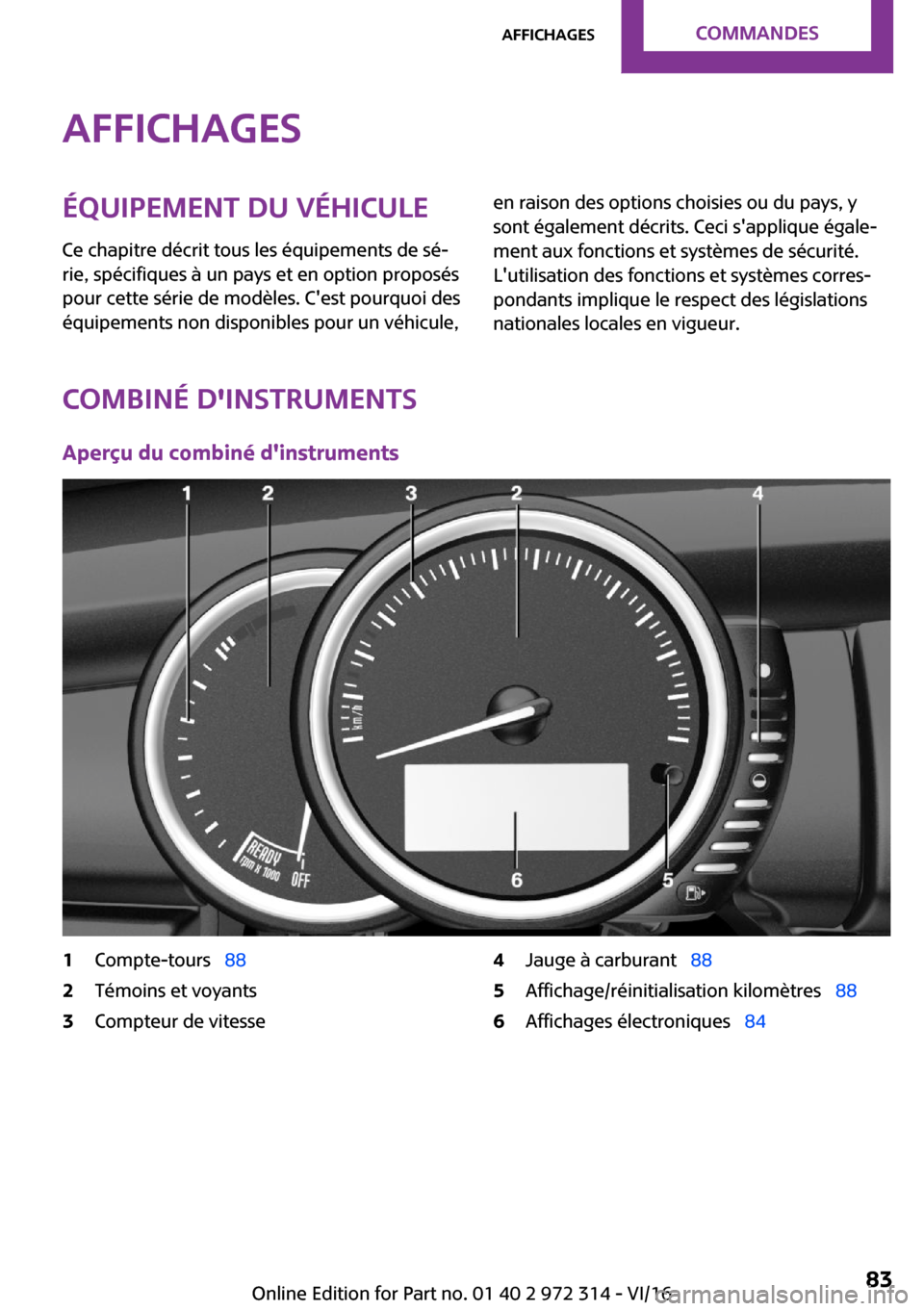 MINI 3 door 2016  Manuel du propriétaire (in French) �A�f�f�i�c�h�a�g�e�s�