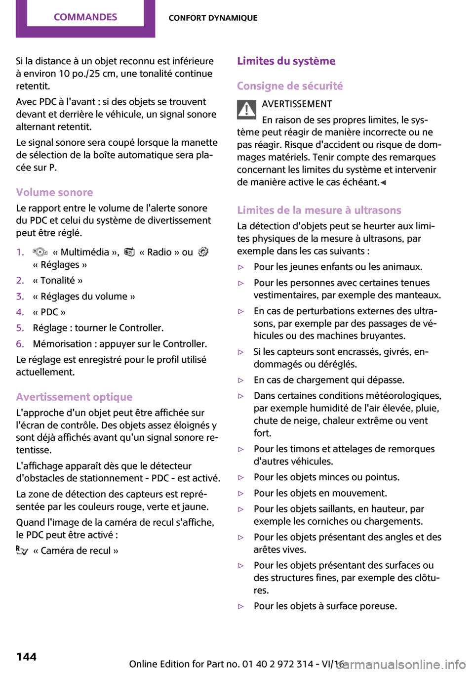 MINI 5 door 2016  Manuel du propriétaire (in French) �S�i� �l�a� �d�i�s�t�a�n�c�e� �
