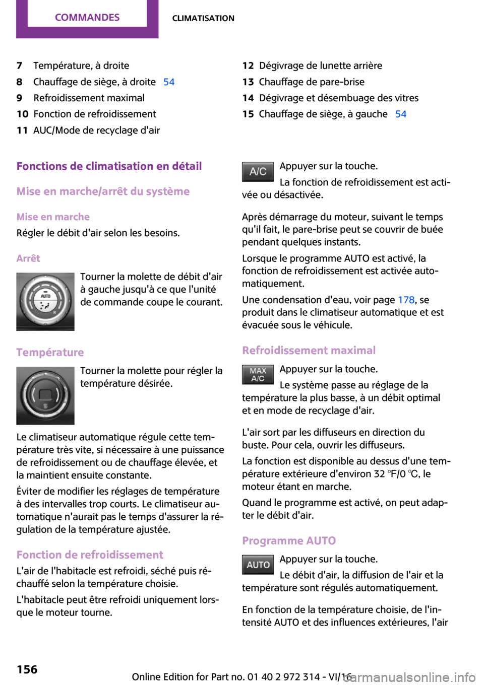 MINI 5 door 2016  Manuel du propriétaire (in French) �7�T�e�m�p�é�r�a�t�u�r�e�,� �