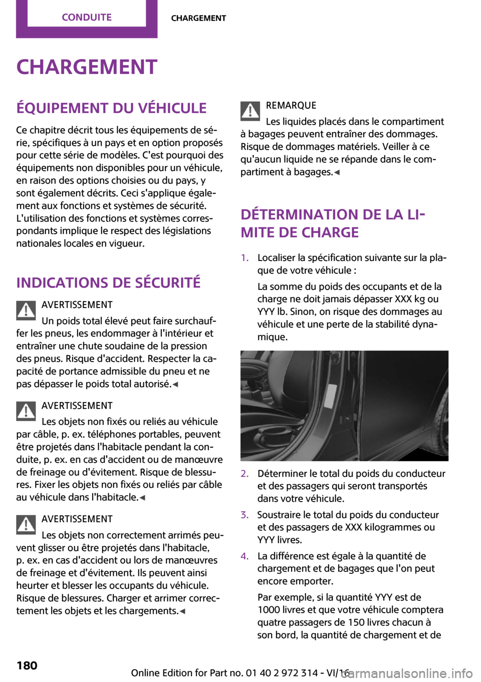 MINI 5 door 2016  Manuel du propriétaire (in French) �C�h�a�r�g�e�m�e�n�t�