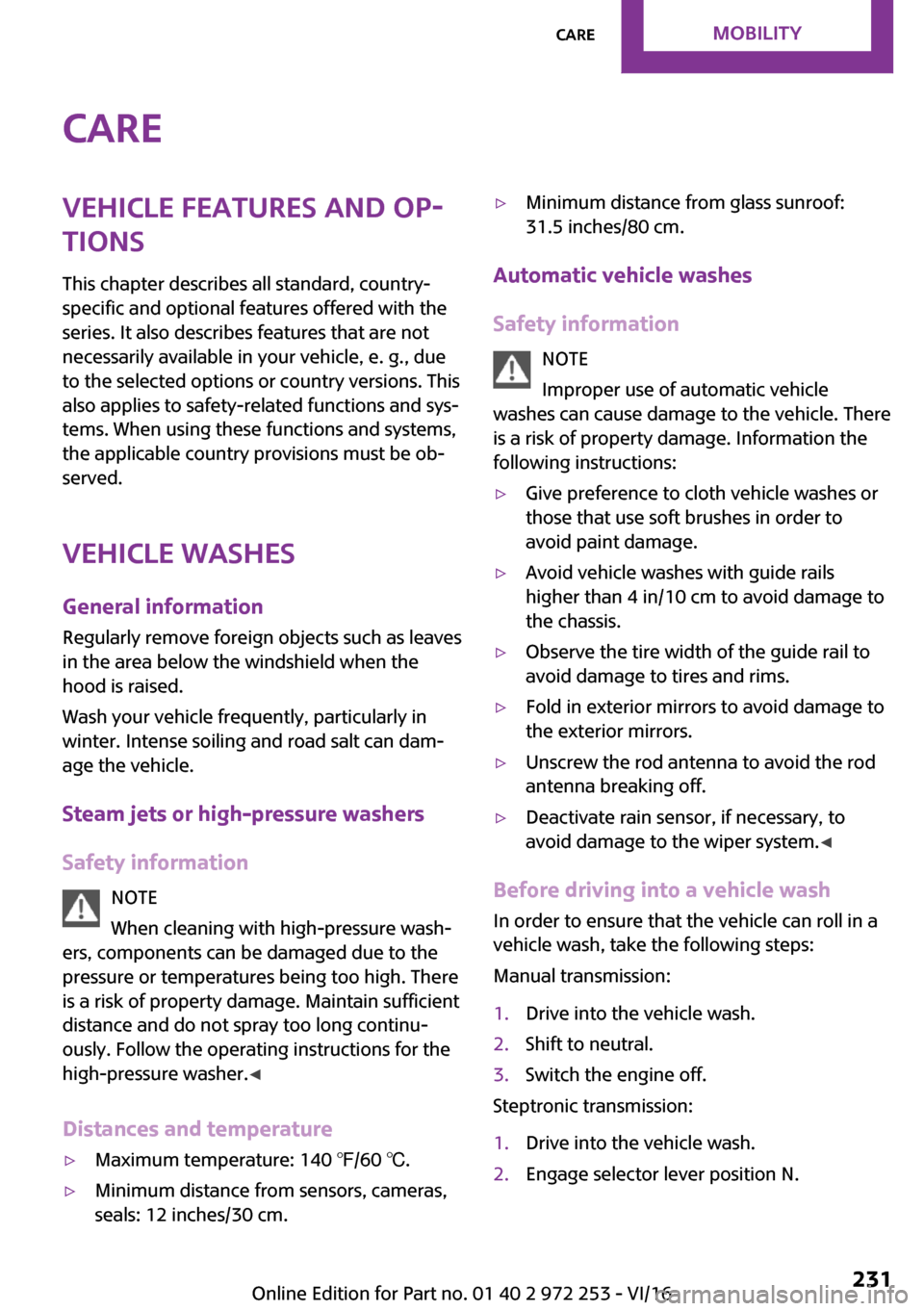 MINI Clubman 2016  Owners Manual �C�a�r�e�V�e�h�i�c�l�e��f�e�a�t�u�r�e�s��a�n�d��o�p