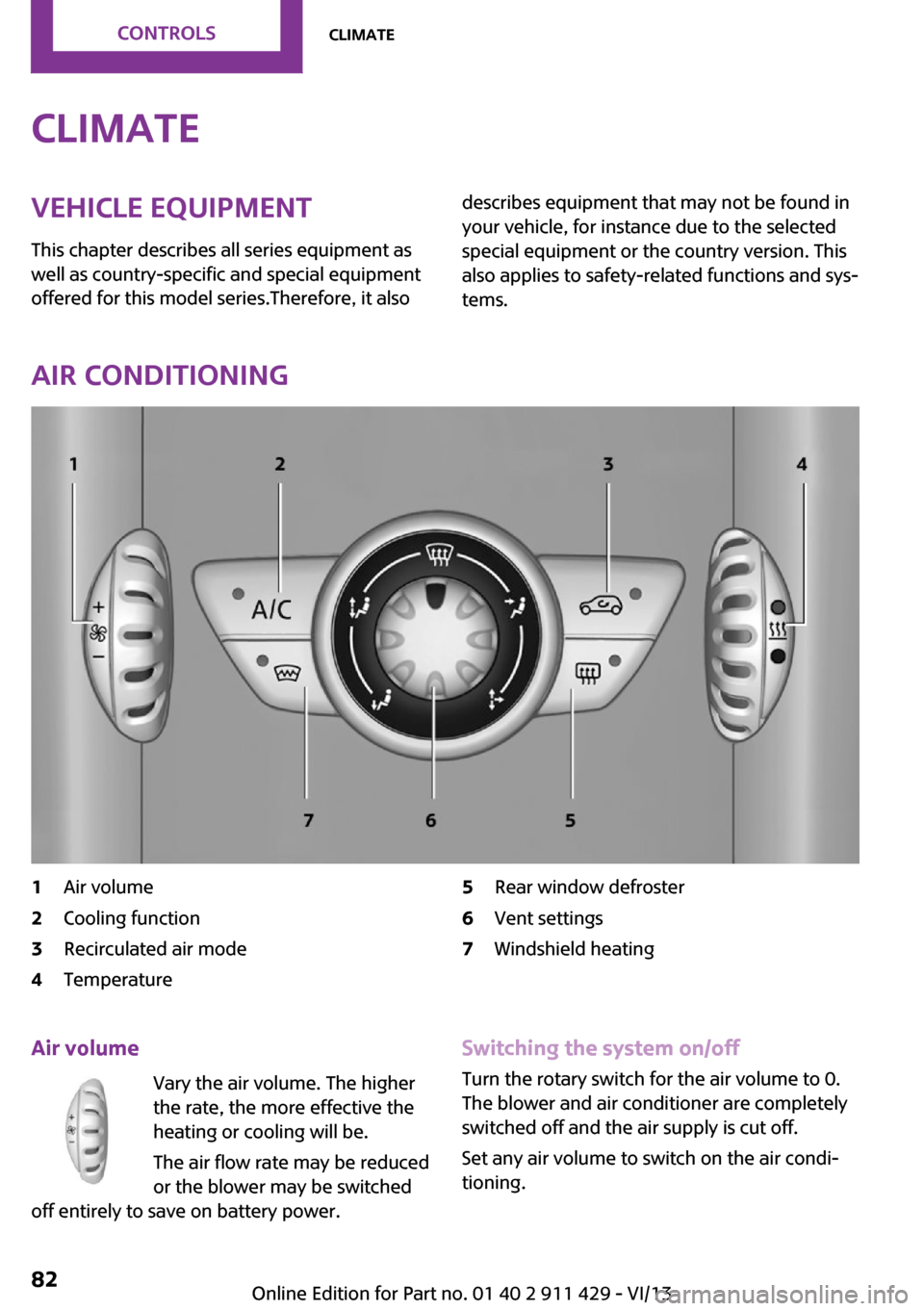 MINI Clubman 2014 Manual Online ClimateVehicle equipment
This chapter describes all series equipment as
well as country-specific and special equipment
offered for this model series.Therefore, it alsodescribes equipment that may not MINI Clubman 2014 Manual Online ClimateVehicle equipment
This chapter describes all series equipment as
well as country-specific and special equipment
offered for this model series.Therefore, it alsodescribes equipment that may not