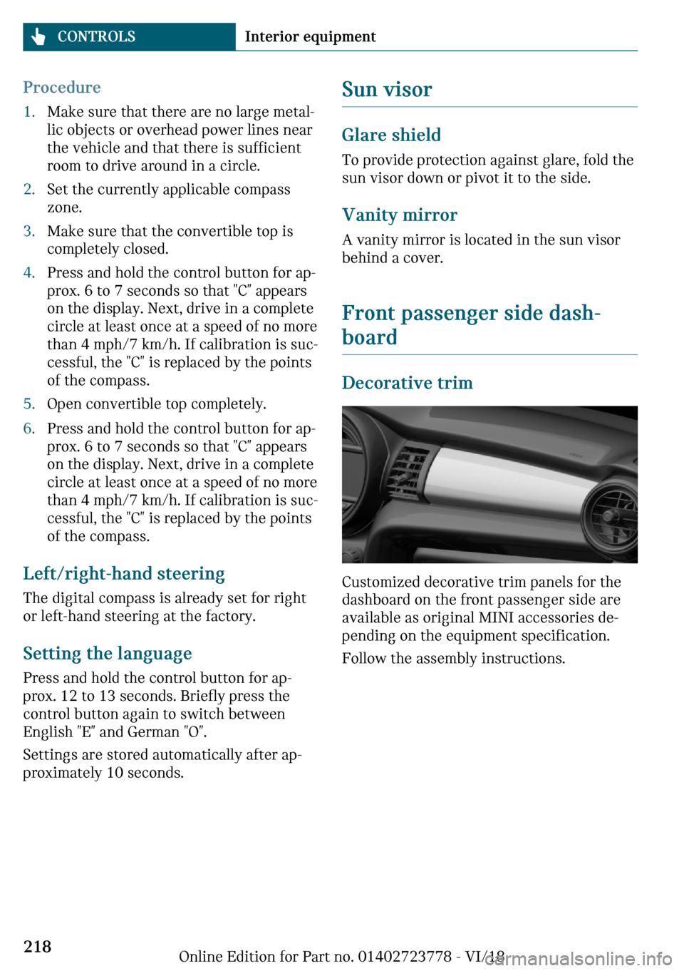 MINI Convertible 2019  Owners Manual �\�r�