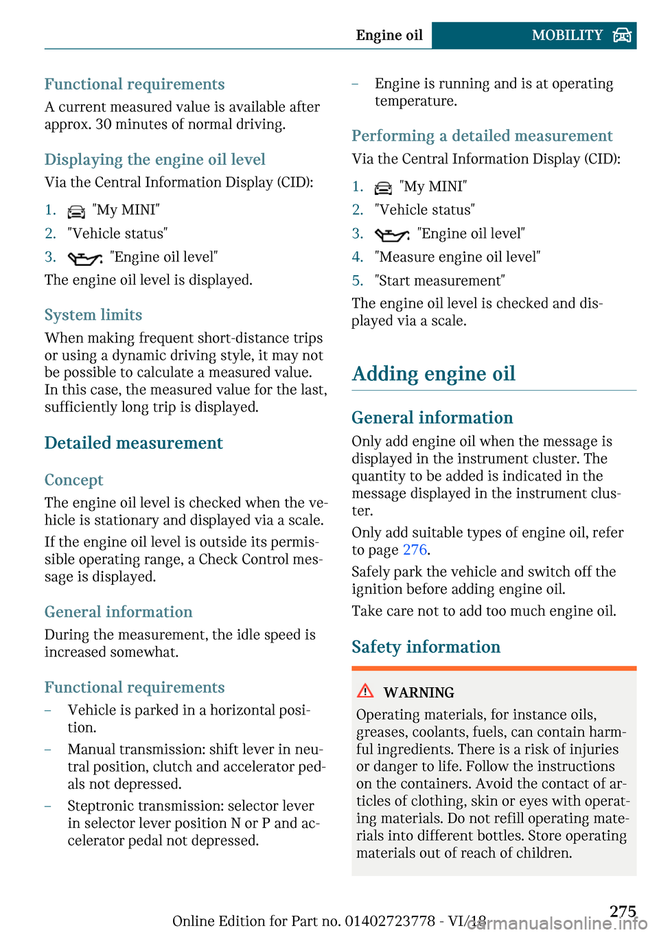 MINI Convertible 2019  Owners Manual �F�