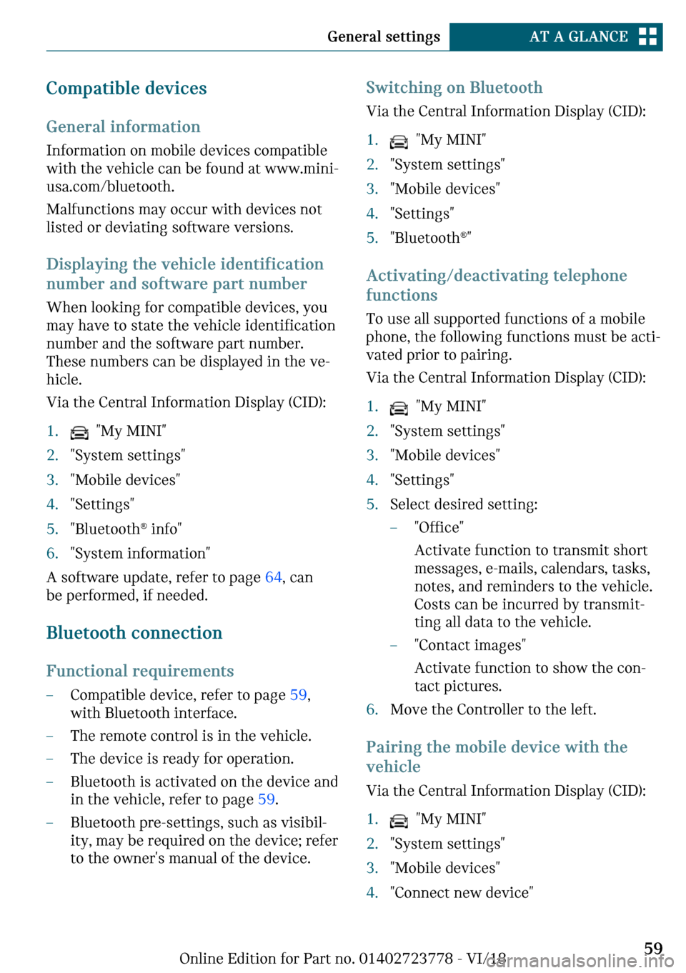 MINI Convertible 2019 Workshop Manual �C�