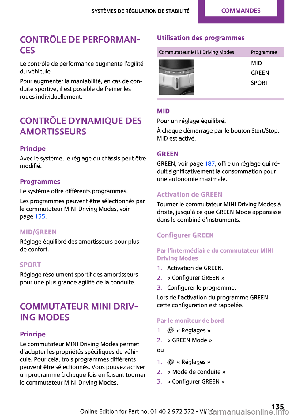 MINI Convertible 2016  Manuel du propriétaire (in French) �C�o�n�t�r�