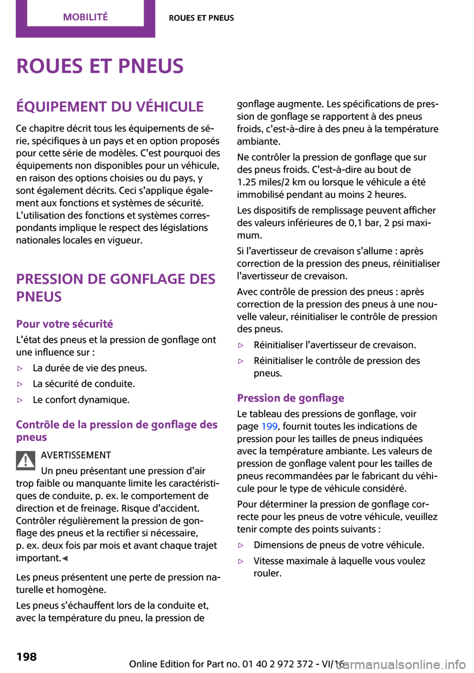 MINI Convertible 2016  Manuel du propriétaire (in French) �R�o�u�e�s��e�t��p�n�e�u�s�