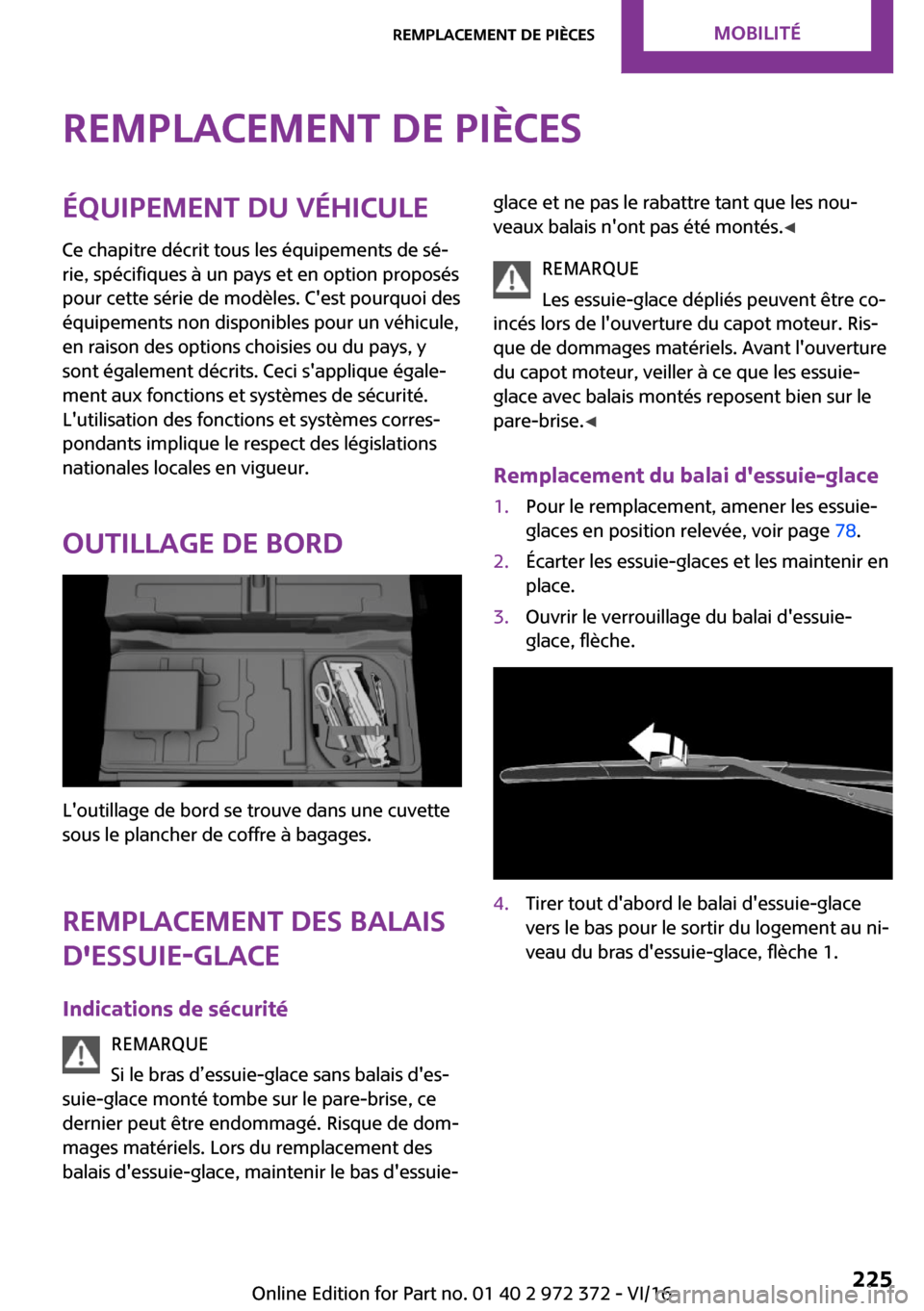 MINI Convertible 2016  Manuel du propriétaire (in French) �R�e�m�p�l�a�c�e�m�e�n�t��d�e��p�i�è�c�e�s�