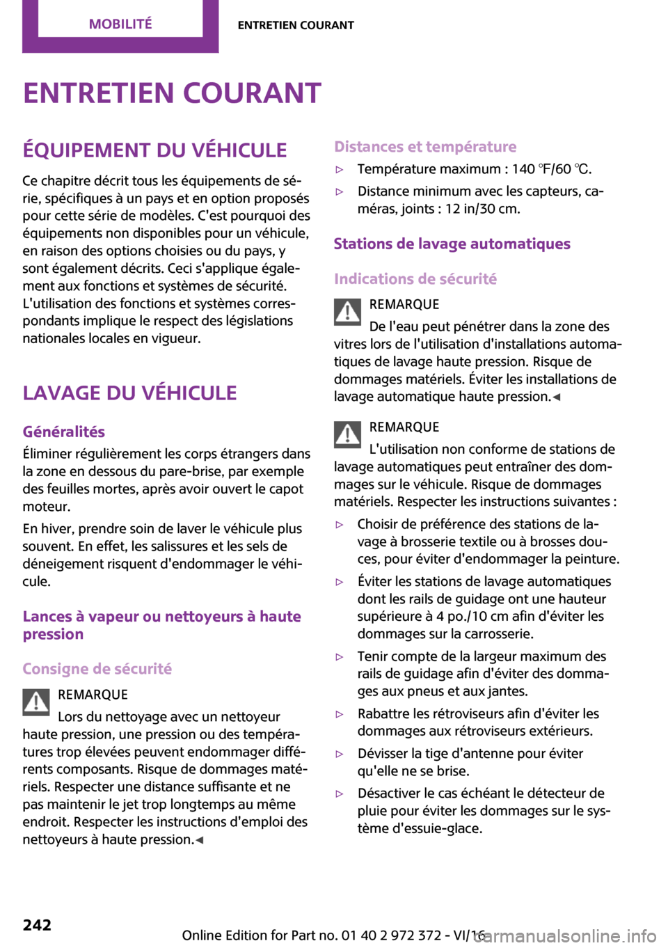 MINI Convertible 2016  Manuel du propriétaire (in French) �E�n�t�r�e�t�i�e�n��c�o�u�r�a�n�t�